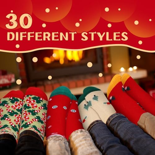Hoolerry 30 Pairs Christmas Fuzzy Socks Bulk for Adult Gift