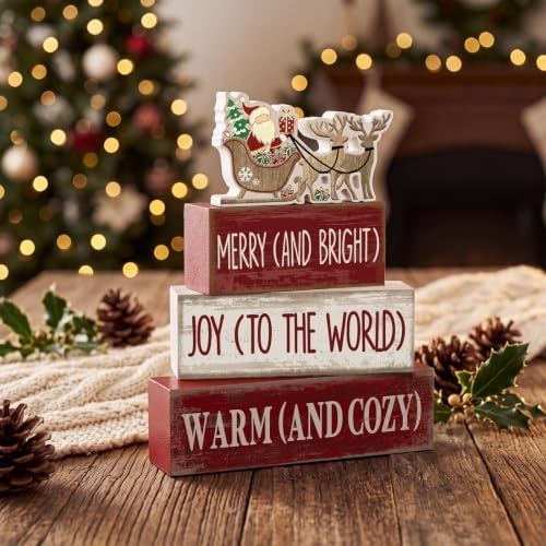 Moucuny 4 Pcs Christmas Table Decoration for Home Wooden Santa Sleigh Signs