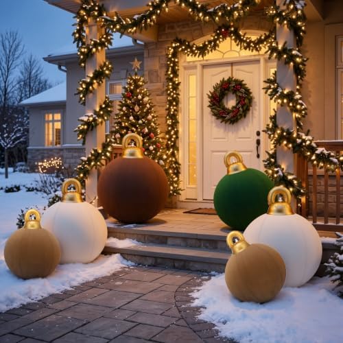 Jenaai 6 Pcs Colorful Giant Velvet Christmas Inflatable Ball Ornament