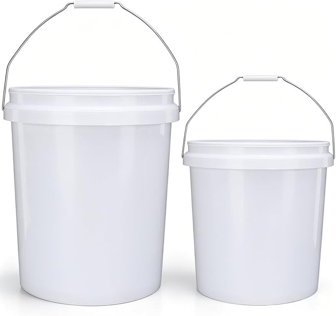 5 Gallon & 2.5 Gallon Plastic Bucket Set with Handle (2 Pack), Water Bucket for Household Cleaning, Car Wash, Plastic Container for Gardening Outdoor Paint Kitchen Storage, DIY Gift, White