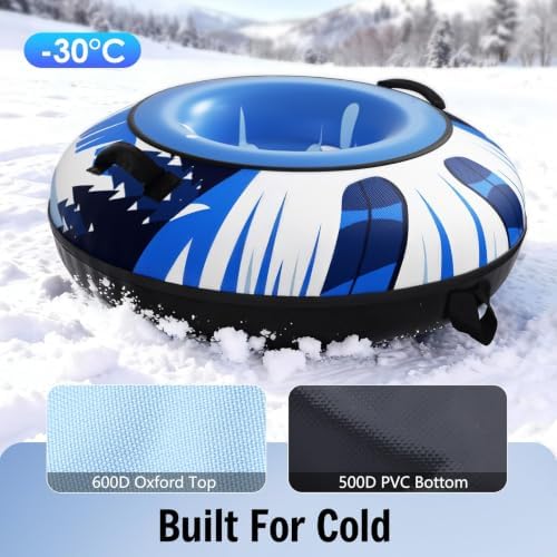 47" Snow Tubes with Canvas Covers, 2-Pack Heavy-Duty Inflatable Snow Sleds