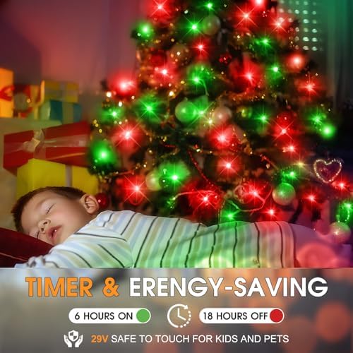 KNONEW 403ft 1000 LED String Lights Outdoor Christmas Lights 8 Modes & Timer Fairy Light Plug in Waterproof LED String Lights for Xmas Yard Tree Wedding Party Holiday Decorations (Red and Green)