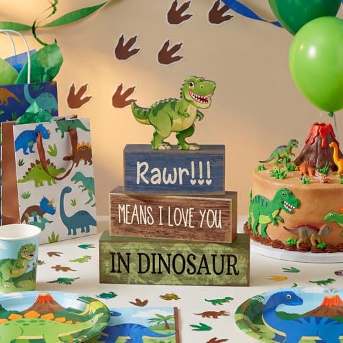 Lineshading 4 Pcs Dinosaur Table Decorations Wooden Dinosaur Party Decor