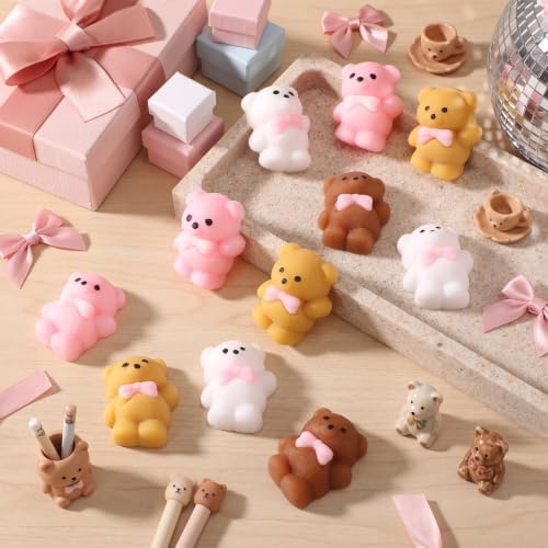 Thenshop 20 Pcs Bear with Pink Bow Balls 4 Colors Coquette Party Favors