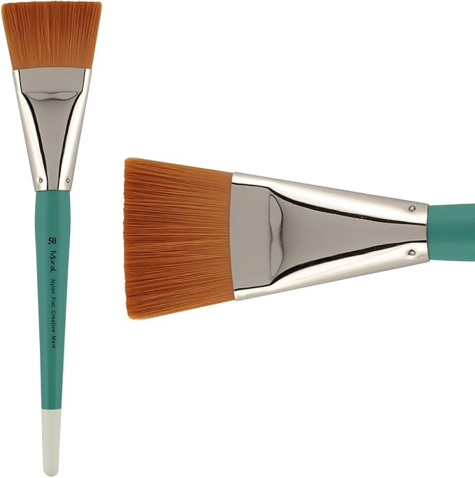 Creative Mark Art Supplies Large Mural Synthetic Golden Taklon Paint Brush - Flat #50 - Artist Supplies for Acrylics, Watercolors, and Oils - Durable, Resilient, Seamless Ferrules