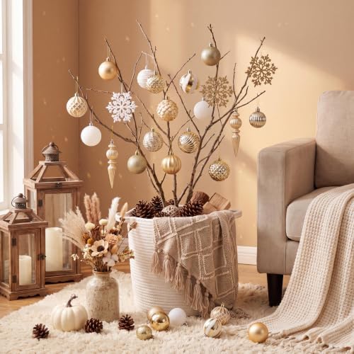 HipTree 116ct 1.18-6.5" White Gold Christmas Tree Ornaments Decorations Set