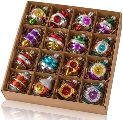 16 Pcs Vintage Glass Christmas Ornament Reflector Decor, Classic