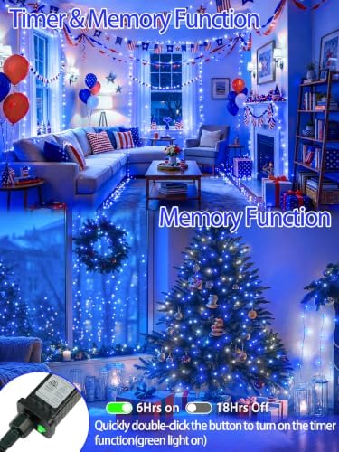 2 Pack 200 LED Christmas Lights 13 Modes Extendable Christmas Tree Lights