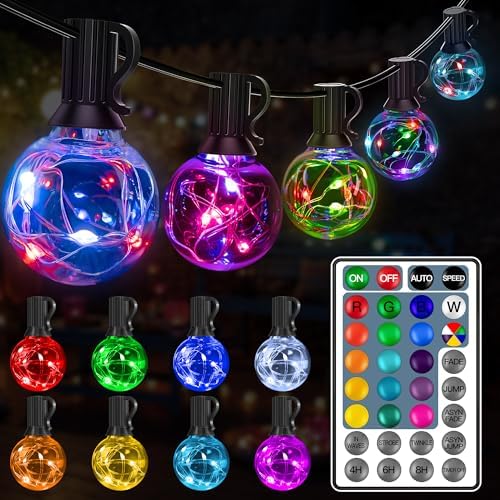 Ollny Outdoor String Lights, 30FT RGBW Color Changing Patio Lights Remote