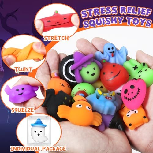 AuroTops 100 PCS Halloween Squeeze Toys for Kids Party Favors Halloween Toy