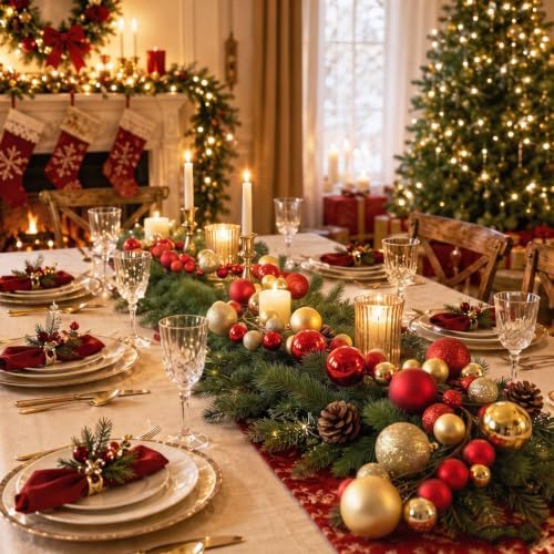 2 Pcs 6 ft Christmas Ball Ornament Garland, Red, Gold