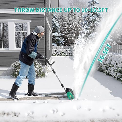Garvee 12" Snow Blower Cordless - Snow Shovel for Driveway, 16.5 ft Snow Throwing Distance, 20V 1 * 4.0Ah Battery & Quick Charger, Adjustable Handle, for Walkways Deck Stair Snow Removal