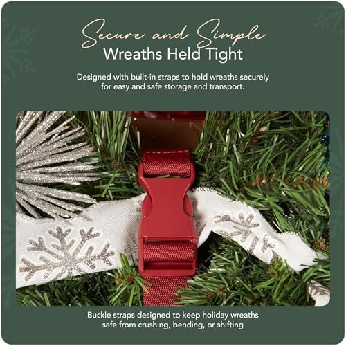 Covermates Deluxe Structured Wreath Storage Bag 36" Diameter Red Snowflake