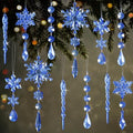36pcs Crystal Christmas Ornaments for Tree Decorations, Royal Blue Hanging Acrylic Snowflake Icicle Star Ornaments with Drop Pendants for Winter Wonderland Chandelier Crystals Decorations Supplies