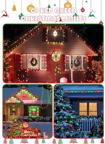 2 Pack Connectable C9 Christmas Lights Outdoor 66 FT 100 LED Red and Green