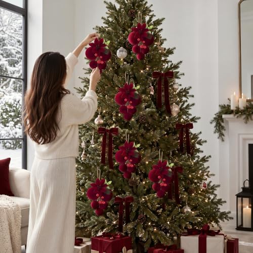 Thenshop 4 Pcs 12" Christmas Ball Ornament for Xmas Tree,Burgundy