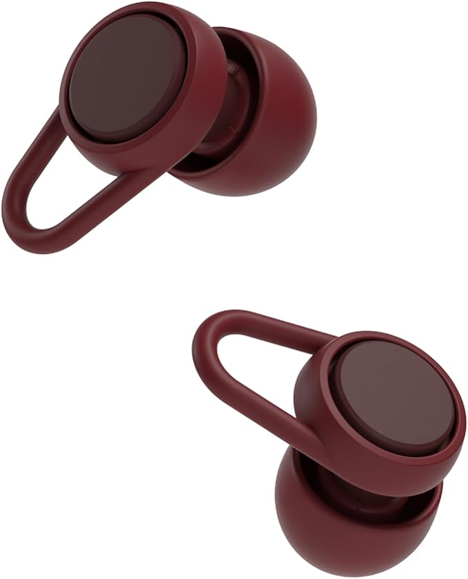Hears Plus Ear Plugs for Noise Reduction - Patented Reusable Concert Earplugs, 25dB SNR Sound Reduction, Hypoallergenic for Musicians, Motorcycle and Sleeping with 4 tip Sizes - Burgundy Breeze