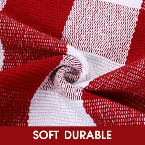 Christmas Red and White Plaid Rug 8x10 ft, Extra Large Cotton Hand-Woven Buffalo Check Area Rug for Living Room, Bedroom, Patio, Christmas Holiday Farmhouse Decor, Washable Outdoor Indoor Carpet