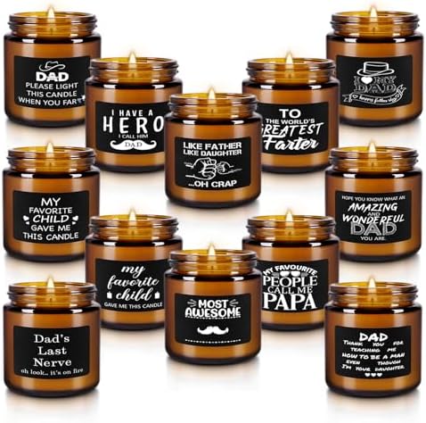 12-Pack Amber Jar Father's Day,Scented Candles, Gift for Dad 3.5oz, Natural Soy Wax and Premium Essential Oils. Ideal for Study Home & Office Aromatherapy.