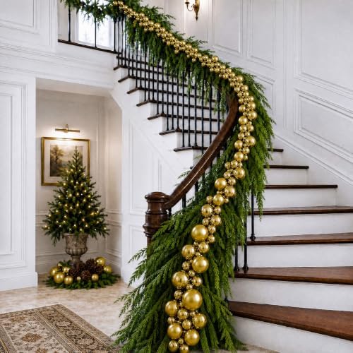Sosation 29.5Ft Christmas Ball Ornament Garland, Gold, Glossy Matte
