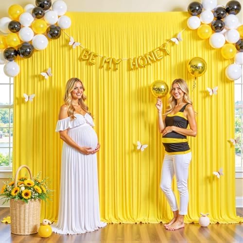 Yellow Backdrop Curtain for Parties Wrinkle Free Lemon Yellow Photo Curtains Backdrop Drapes Fabric Decoration for Birthday Party Wedding Baby Shower 5ft x 7ft,2 Panels