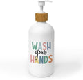 Kids Bathroom Soap Dispenser, Wash Your Hands Bathroom Countertop Hand Soap Dispenser with Pump, Colorful Boho Toddler Decor Handsoap Refillable Glass Pump Bottle Container