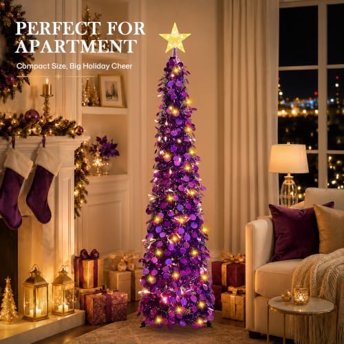 5FT Pop Up Christmas Tree with Lighted Top Star for Christmas Decorations