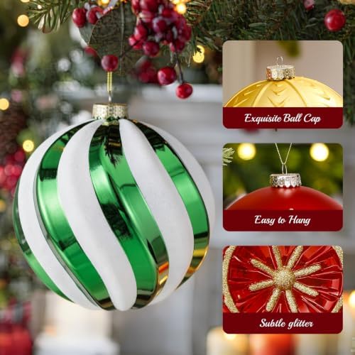 SHareconn 4ct 6 Inch Large Christmas Tree Balls Ornaments, Red&Green White