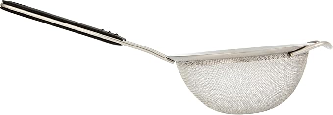 Restaurantware Fine Mesh Strainer 1 Count 15" x 7.8" x 3" with Silicone Handle Stainless Steel Extra Fine Mesh Strainer Heat-Resistant Handle Dishwasher-Safe for Rice, Quinoa, Pasta
