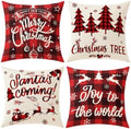 Plaid Christmas Pillow Covers 16x16 Buffalo Check Set of 4 Red Black Christmas Decorations Farmhouse Throw Pillow Covers Winter Holiday Linen Cushion Case for Home Sofa Couch Bed Chair