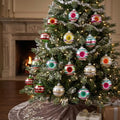 Junkin 12 Pcs Vintage Glass Christmas Ornaments,Hanging Decor, Stripes 1