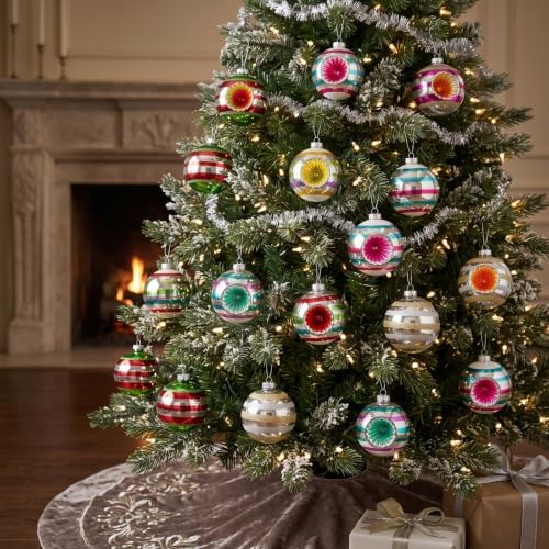Junkin 12 Pcs Vintage Glass Christmas Ornaments,Hanging Decor, Stripes 1
