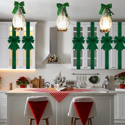 Daifunli 6 Pcs Dark Green Velvet Christmas Cabinet Bows Ribbons for Kitchen