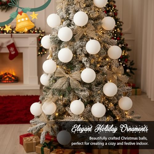 Poen 16 Pcs 6 Inch Large Glitter Christmas Ball Ornament, White