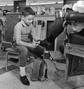 Posterazzi Boy polishing men's shoe Poster Print, (24 x 36)