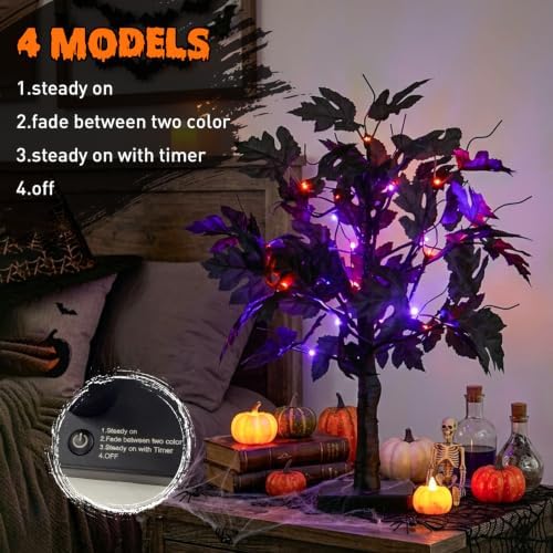 PEIDUO Halloween Tree Lights with Black Leaves Halloween Decorations