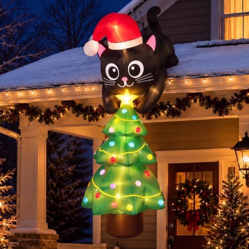 Soulchen 7ft Cat Christmas Inflatable Roof Hanging Outdoor Decorations
