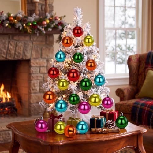 Lunmon 64 Pcs Multicolor Christmas Ornament Bright Color Xmas Baubles
