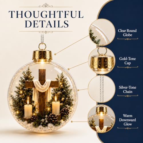 9 Pack Lighted Christian Christmas Ball Ornaments with Flat Acrylic Inserts