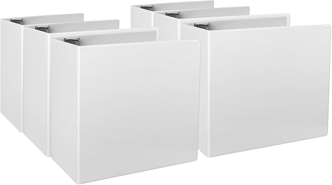 CIXILDTS 5-Inch 3 Ring Binder, Standard 5" Slant-D Ring Binder Fit Letter Size Paper, Presentation View Binders, White, 6-Pack
