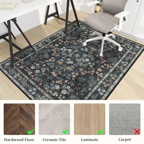 chakme Office Chair Mat for Hardwood Floor, 48"x36" Easy Glide Computer Desk Mat Protector for Rolling Chair Under Desk Rug Nonslip Backing, Machine Wash, (Floral)