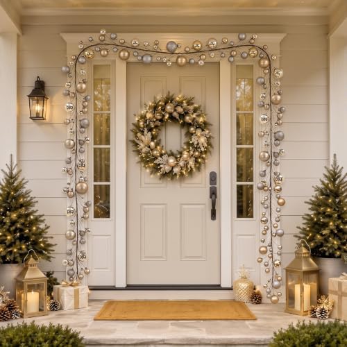 2 Pcs 15 ft Christmas Ball Ornament Garland, Champagne Gold
