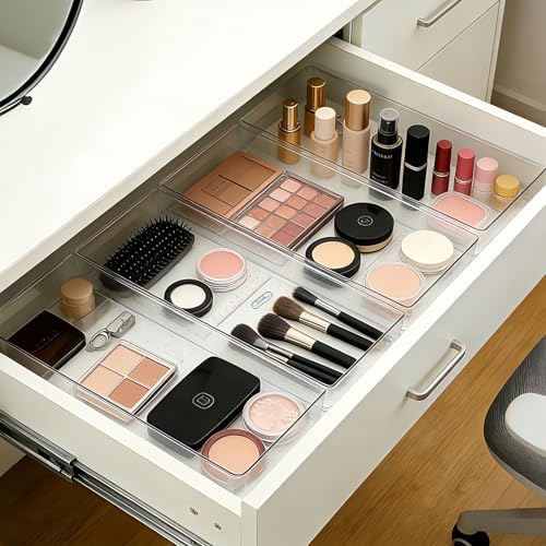 Manalete 31 Pcs Clear Plastic Drawer Organizer, Makeup & Vanity Organizer