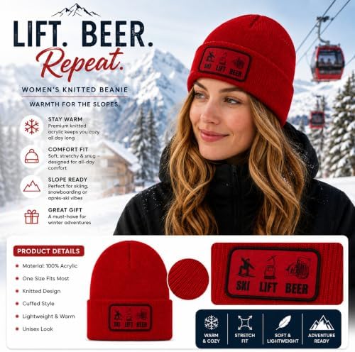 Topline Cozy Skiing Gift Set for Men – Ski Red Knitted Beanie Hat, Ceramic Mug, Cozy Socks & 20g Double Hot Chocolate Mix – Christmas Stocking Fillres, Birthday Gifts for Men, Winter Gifts for Women
