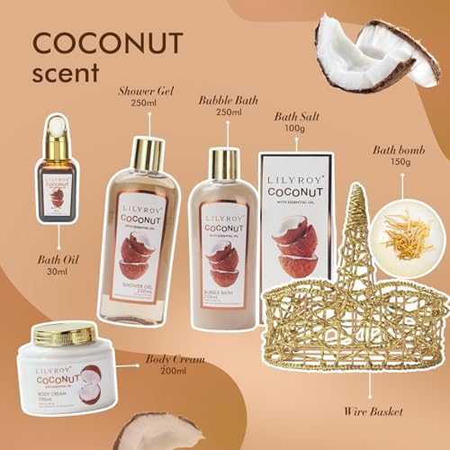 Spa Gifts, Bath Set, Birthday Gift - Coconut Spa Gift Baskets for Women
