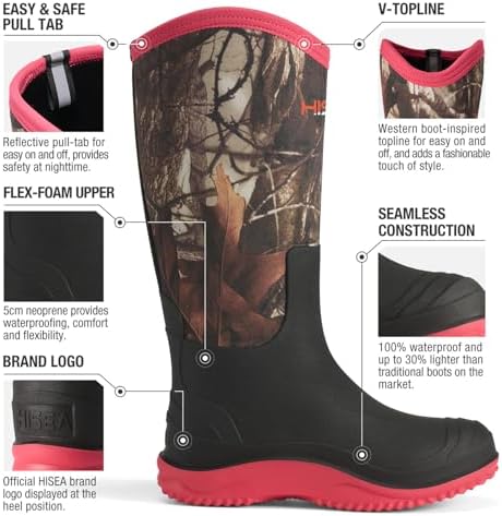 HISEA Women's Mud Rain Boots, Waterproof Tall Garden Shoes