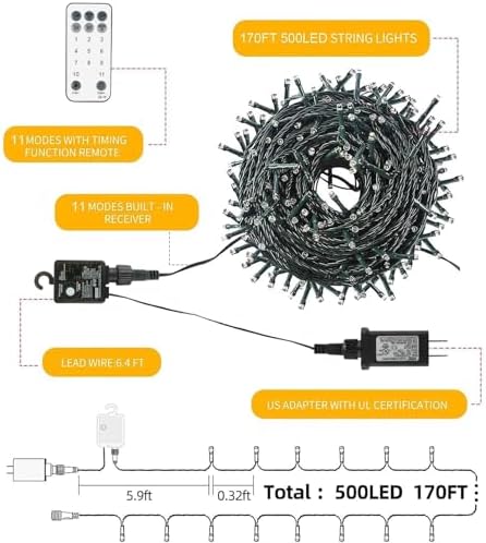 500 LED Warm White to Multicolor Christmas Tree Lights Outdoor