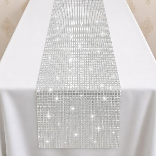 Disco Party Decorations - Glitter Disco Table Runner | Retro 70s 80s Disco Ball Decor Indoor Outdoor - Silver Sequin Party Favors Supplies for Wedding Bachelorette Birthday Dance Party