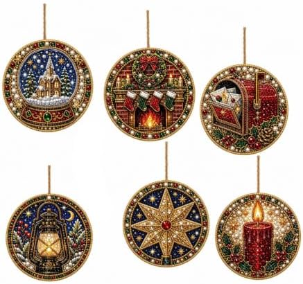 6PCS Christmas Ornaments DIY Pearl Diamond Art Kits for Adult Holiday