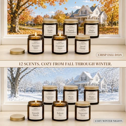 YINUO Fall & Winter Scented Candles for Home, 12 Pack Gift Set, 3.5 oz Each